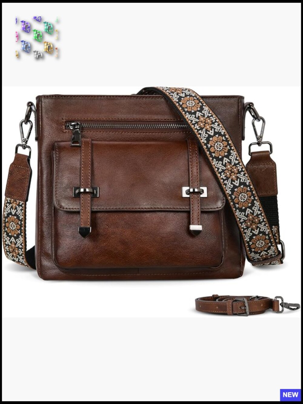 Soft Leather Crossbody Bag Multi Pocket Travel Purse Adjustable Strap Boho